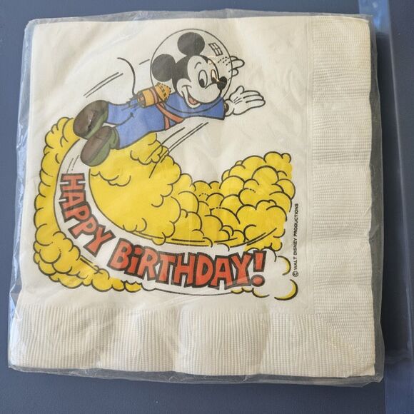 Vtg Mickey Mouse Birthday Paper Tablecloth & Napkins Astronaut Outer space Star - Picture 2 of 5